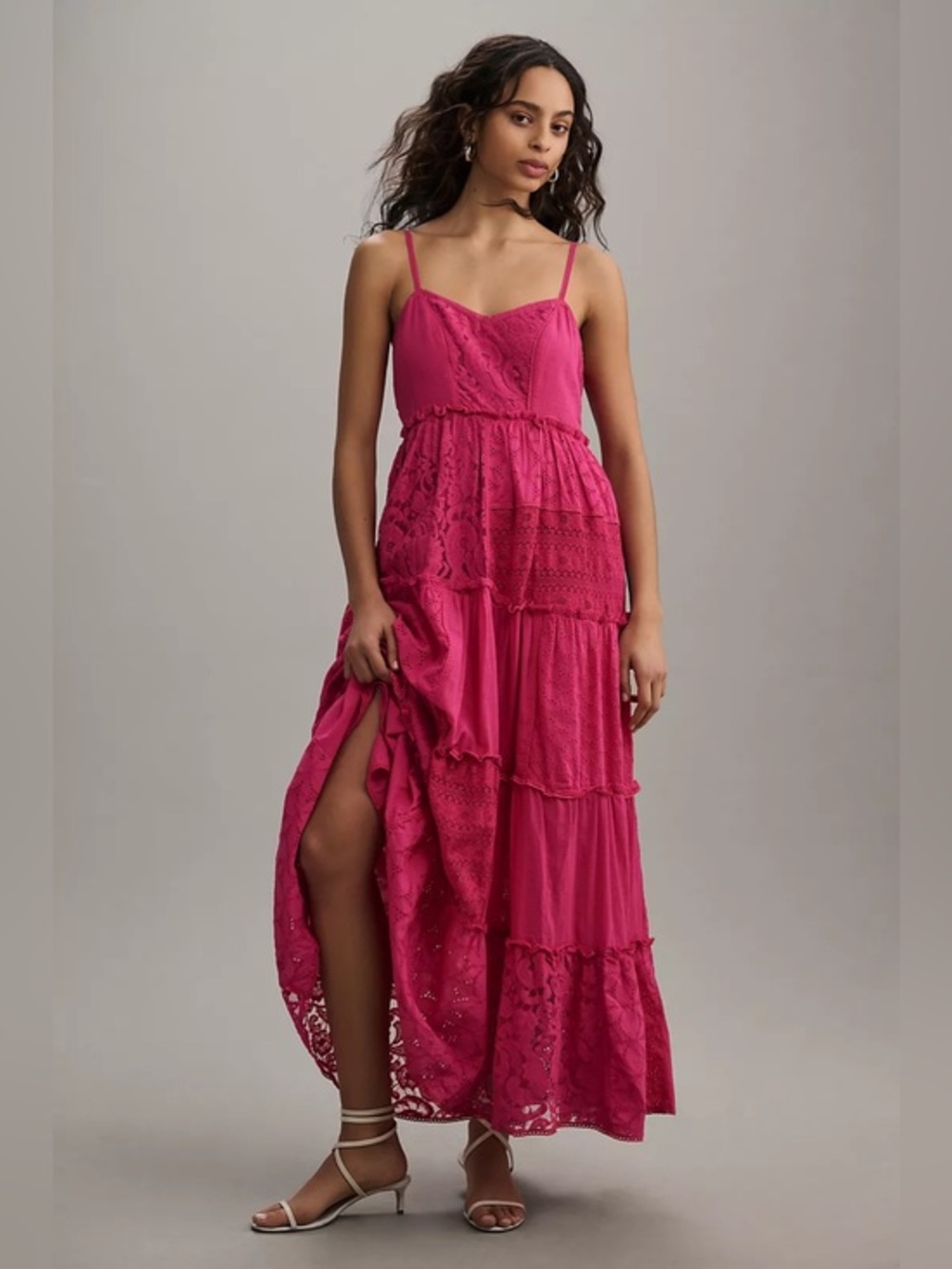 Bhanuni by Jyoti Sleeveless Patchwork Lace Tiered Midi Dress Sz: S BROKEN ZIPPER